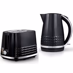 TOWER Solitaire Black 1.5L 3KW Jug Kettle & 2 Slice Toaster. Matching Modern Design Kettle & Toaster Set in Black with Chrome ...
