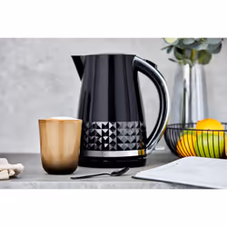 TOWER Solitaire Black 1.5L 3KW Jug Kettle & 2 Slice Toaster. Matching Modern Design Kettle & Toaster Set in Black with Chrome Accents