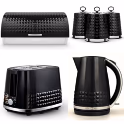 Tower Solitaire Black Kettle 2 Slice Toaster Bread Bin & Canisters Set