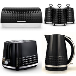 Tower Solitaire Black Kettle 2 Slice Toaster Bread Bin & Canisters Set