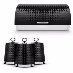 Tower Solitaire Black Bread Bin & Canisters Kitchen Storage Set