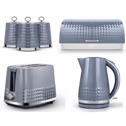 Tower Solitaire Grey Kettle 2 Slice Toaster Bread Bin & Canisters Set