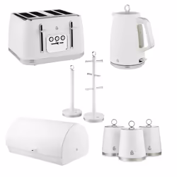 Swan Serenity White Kettle 4 Slice Toaster BreadBin Canisters Mug Tree