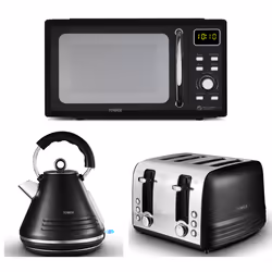 Tower Ash Black Pyramid Kettle, 4 Slice Toaster & Microwave T24041BLK