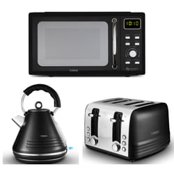 Tower Ash Black Pyramid Kettle, 4 Slice Toaster & Microwave T24041BLK
