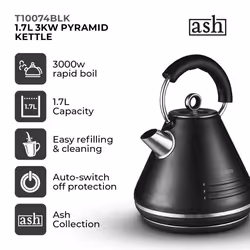 Tower Ash Black Pyramid Kettle, 4 Slice Toaster & Microwave T24041BLK