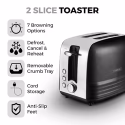 Tower Ash Black Pyramid Kettle, 2 Slice Toaster & Microwave TT24041BLK