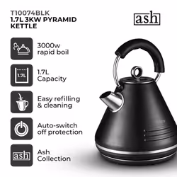 Tower Ash Black Pyramid Kettle, 2 Slice Toaster & Microwave TT24041BLK