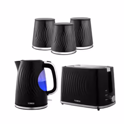 Tower Sonar Kettle, 2 Slice Toaster & Canisters Kitchen Set (Black)