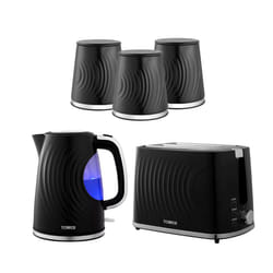 Tower Sonar Kettle, 2 Slice Toaster & Canisters Kitchen Set (Black)