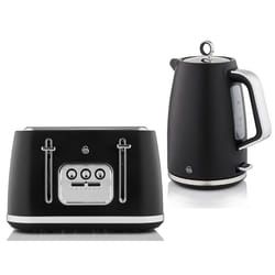 Swan Serenity Kettle & 4 Slice Toaster Set Matt Black Finish & Chrome