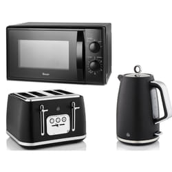 Swan Serenity Black Kettle, 4 Slice Toaster & 700W Microwave Set
