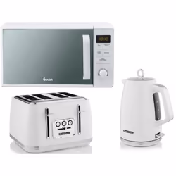 Swan Elegance White Kettle, 4 Slice Toaster & Digital Microwave Set
