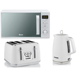 Swan Elegance White Kettle, 4 Slice Toaster & Digital Microwave Set