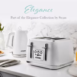 Swan Elegance White Kettle, 4 Slice Toaster & Digital Microwave Set