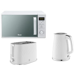 Swan Windsor White Kettle 2 Slice Toaster & 800W Digital Microwave Set