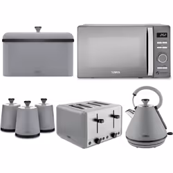 Tower Sera Grey Kettle 4 Slice Toaster Microwave Breadbin Canisters