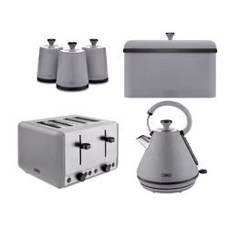 Tower Sera Grey Pyramid Kettle 4 Slice Toaster Breadbin & Canisters