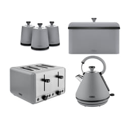 Tower Sera Grey Pyramid Kettle 4 Slice Toaster Breadbin & Canisters
