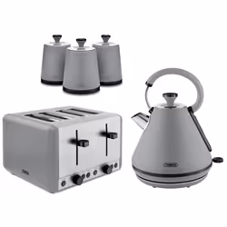 Tower Sera Grey Pyramid Kettle 4 Slice Toaster & Canisters Kitchen Set
