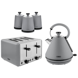 Tower Sera Grey Pyramid Kettle 4 Slice Toaster & Canisters Kitchen Set