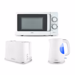 Tower Sonar White Kettle, 2 Slice Toaster & Manual Microwave Set
