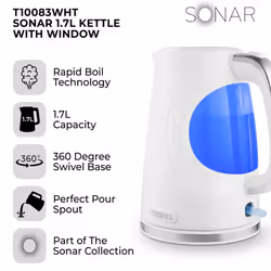 Tower Sonar White Kettle & 2 Slice Toaster with Chrome Accents