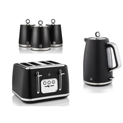 Swan Serenity Black Kettle 4 Slice Toaster & Set of 3 Canisters Set