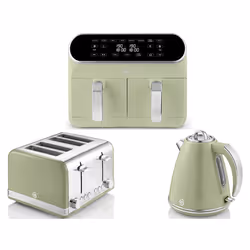 SWAN Retro Green Kettle Toaster & Dual Basket Air Fryer Matching Set