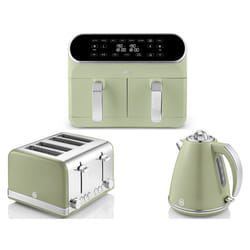 SWAN Retro Green Kettle Toaster & Dual Basket Air Fryer Matching Set