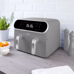 SWAN Retro Grey Kettle. 4 Slice Toaster & Dual Basket Air Fryer Set