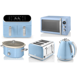 SWAN Retro Blue Kettle Toaster Microwave Air Fryer & Slow Cooker Set