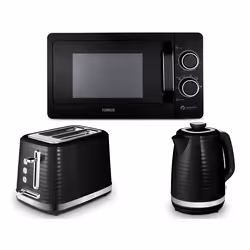 Tower Saturn Black Kettle, 2 Slice Toaster & 800W Microwave Set