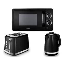 Tower Saturn Black Kettle, 2 Slice Toaster & 800W Microwave Set