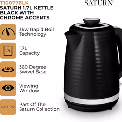 Tower Saturn Black Kettle, 2 Slice Toaster & 800W Microwave Set