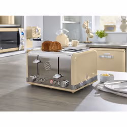 SWAN Retro Cream Kettle Toaster Microwave Bread Bin & Canisters Set