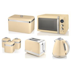 SWAN Retro Cream Kettle Toaster Microwave Bread Bin & Canisters Set