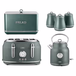 Tower Renaissance Kettle Toaster Bread Bin Canisters Set Forest Green