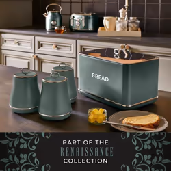 Tower Renaissance Kettle Toaster Bread Bin Canisters Set Forest Green