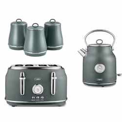 Tower Renaissance Forest Green Kettle 4 Slice Toaster & Canisters Set