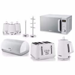Swan Elegance White Kettle Toaster Microwave & Kitchen Storage Set