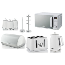 Swan Elegance White Kettle Toaster Microwave & Kitchen Storage Set