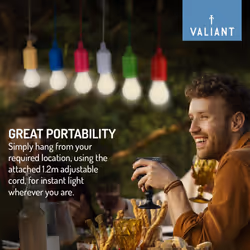 Valiant Hanging Pull String Lights Portable Battery Powered 12 Pack