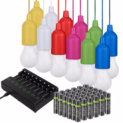 Valiant Hanging Lights LED (12 Pk), 36 x AAA Batteries + Charger