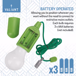 Valiant Hanging Lights LED (12 Pk), 36 x AAA Batteries + Charger