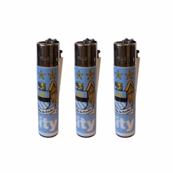 Clipper Manchester City Football Club Refillable Gas Lighters x 3