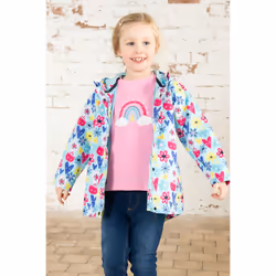 Olivia Kids Lightweight Waterproof Jacket - 5-6 Yrs, Soft Turquoise Flower