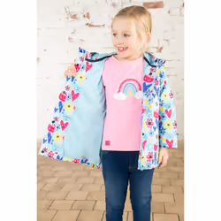 Olivia Kids Lightweight Waterproof Jacket - 5-6 Yrs, Soft Turquoise Flower