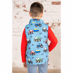 Alex Kids Printed Gilet - 6-7 Yrs, Blue Tractor Print