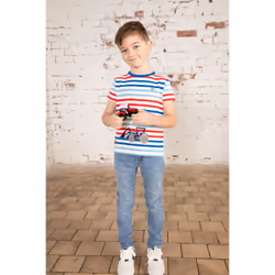 Oliver Kids T-Shirt - 6-7 Yrs, Red Blue Stripe Tractor